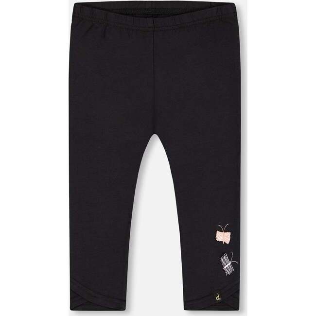 Organic Cotton Capri Legging, Black And Small Flower