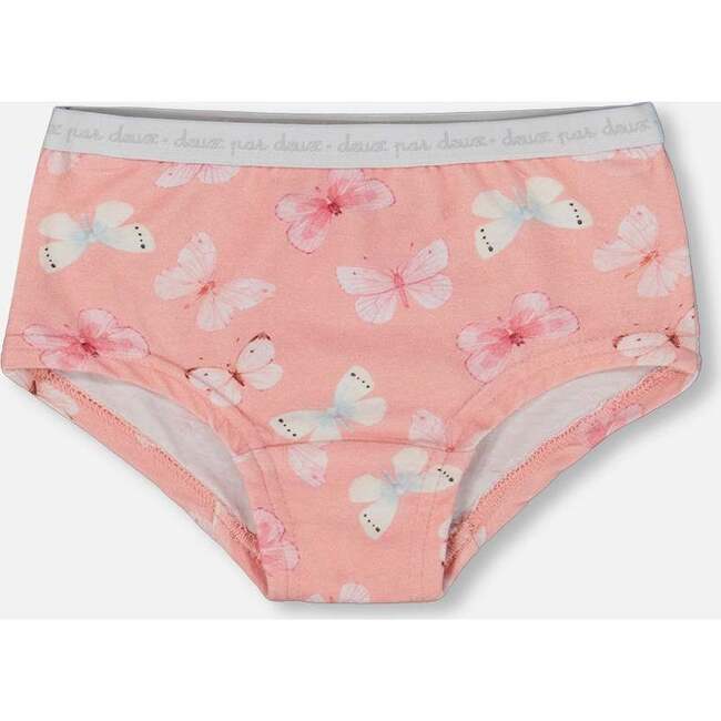 Organic Cotton Boyshort Panty, Pink And Blue Butterflies On Old Pink