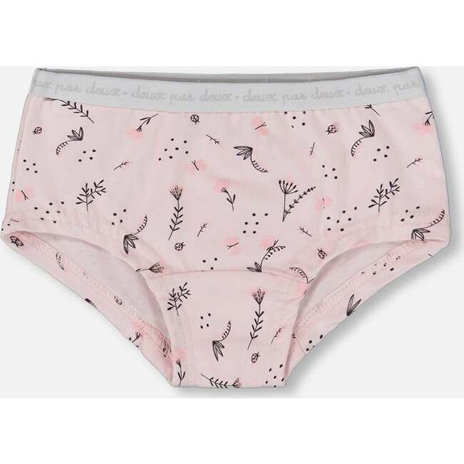 Organic Cotton Boyshort Panty, Small Pink Flowers On Pale Pink Background