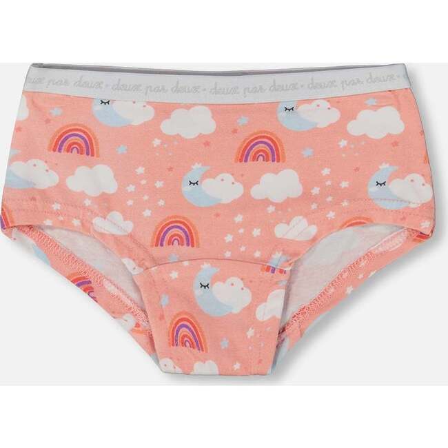 Organic Cotton Boyshort Panty, Rainbow On Light Coral