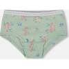 Organic Cotton Boyshort Panty, Small Pink And Blue Flowers On Light Sage - Underwear - 1 - thumbnail