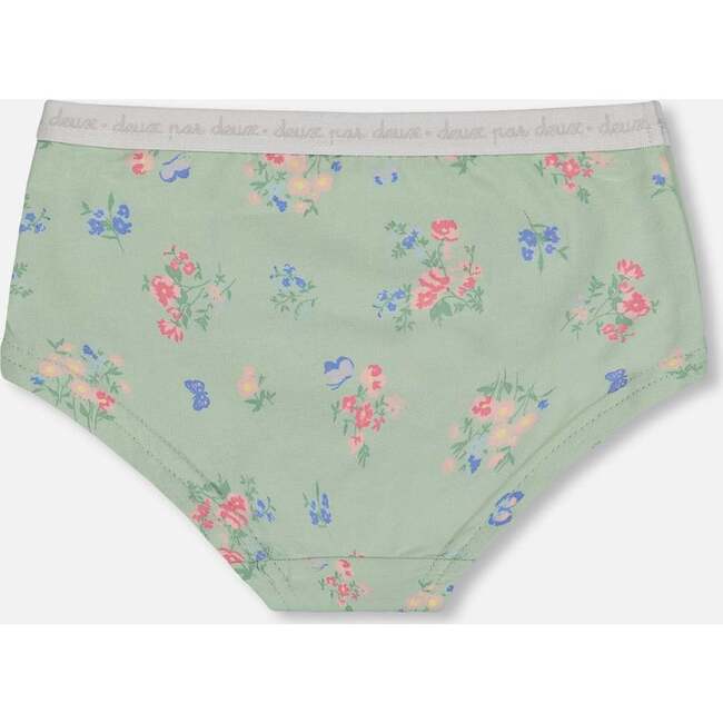 Organic Cotton Boyshort Panty, Small Pink And Blue Flowers On Light Sage - Underwear - 2