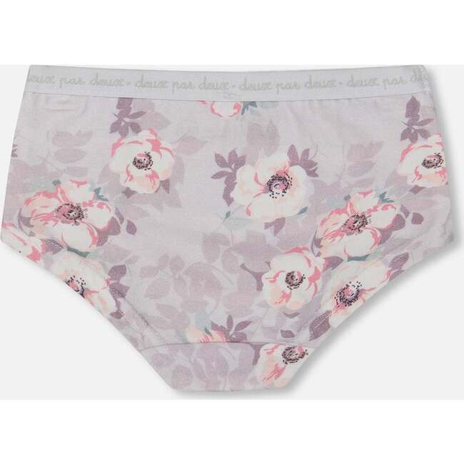 Organic Cotton Boyshort Panty, Pale Pink Flowers On Neutral Lilac - Underwear - 2