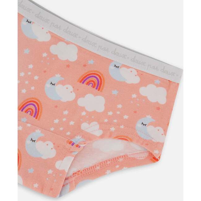 Organic Cotton Boyshort Panty, Rainbow On Light Coral - Underwear - 3