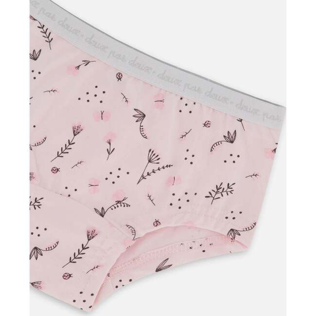 Organic Cotton Boyshort Panty, Small Pink Flowers On Pale Pink Background - Underwear - 3