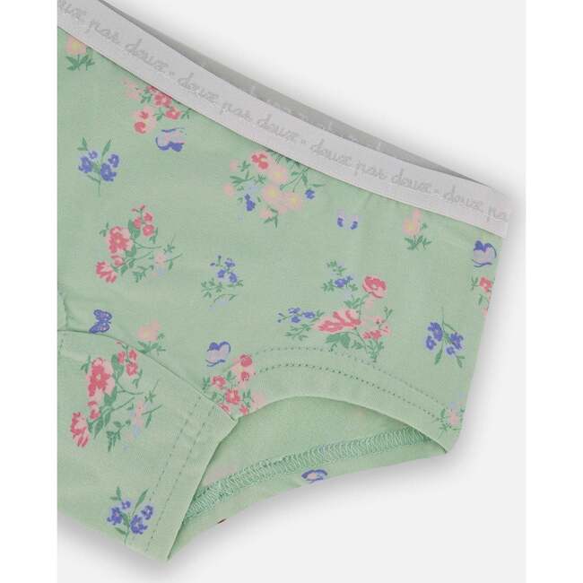 Organic Cotton Boyshort Panty, Small Pink And Blue Flowers On Light Sage - Underwear - 3