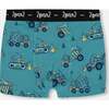 Organic Cotton Boxer Shorts, Teal With Yellow Truck - Underwear - 1 - thumbnail