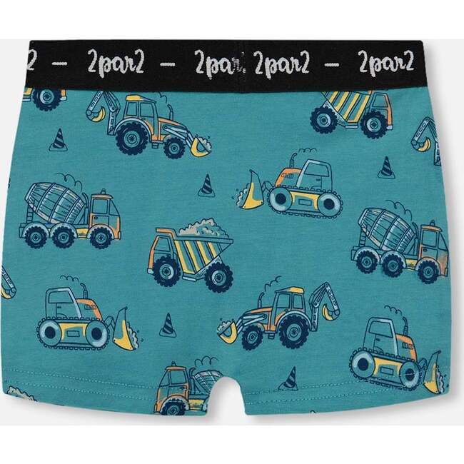 Organic Cotton Boxer Shorts, Teal With Yellow Truck - Underwear - 2