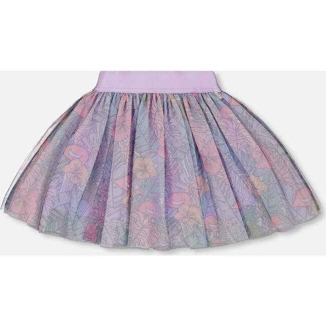 Mesh Skirt, Lilac Tropical And Pink Flamingos