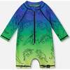 Long Sleeve One-Piece Rashguard, Vibrant Blue And Green Dino - One Pieces - 1 - thumbnail