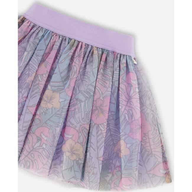 Mesh Skirt, Lilac Tropical And Pink Flamingos - Skirts - 5