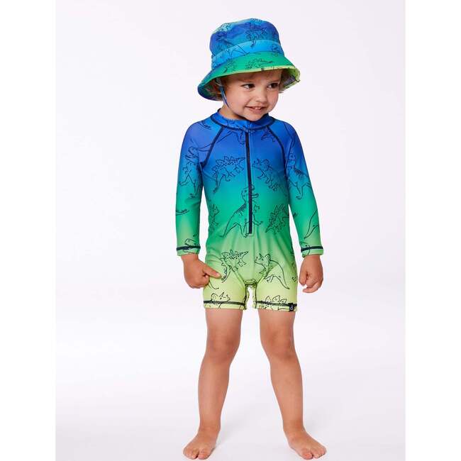 Long Sleeve One-Piece Rashguard, Vibrant Blue And Green Dino - One Pieces - 3