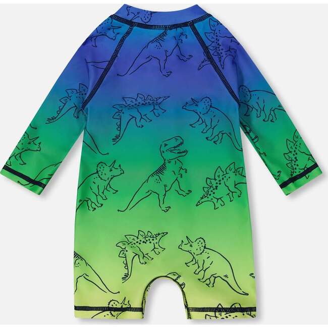 Long Sleeve One-Piece Rashguard, Vibrant Blue And Green Dino - One Pieces - 4