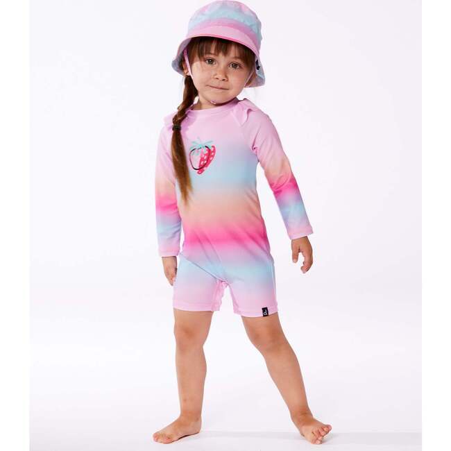 Long Sleeve One-Piece Rashguard, Pink, Orange, And Turquoise - One Pieces - 3
