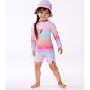 Long Sleeve One-Piece Rashguard, Pink, Orange, And Turquoise - One Pieces - 3