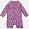 Long Sleeve One-Piece Rashguard, Old Mauve And Multicolored Butterflies - One Pieces - 1 - thumbnail