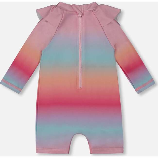 Long Sleeve One-Piece Rashguard, Pink, Orange, And Turquoise - One Pieces - 4
