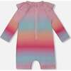 Long Sleeve One-Piece Rashguard, Pink, Orange, And Turquoise - One Pieces - 4
