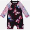 Long Sleeve One-Piece Rashguard, Black And Multicolored Butterflies - One Pieces - 1 - thumbnail