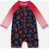 Long Sleeve One-Piece Rashguard, Black And Blue And Pink Items - One Pieces - 1 - thumbnail