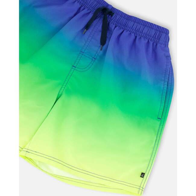 Men's Swim Trunks, Blue/Lime Gradient - Swim Trunks - 5