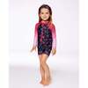 Long Sleeve One-Piece Rashguard, Black And Blue And Pink Items - One Pieces - 2