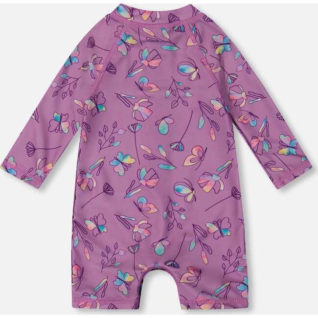 Long Sleeve One-Piece Rashguard, Old Mauve And Multicolored Butterflies - One Pieces - 3