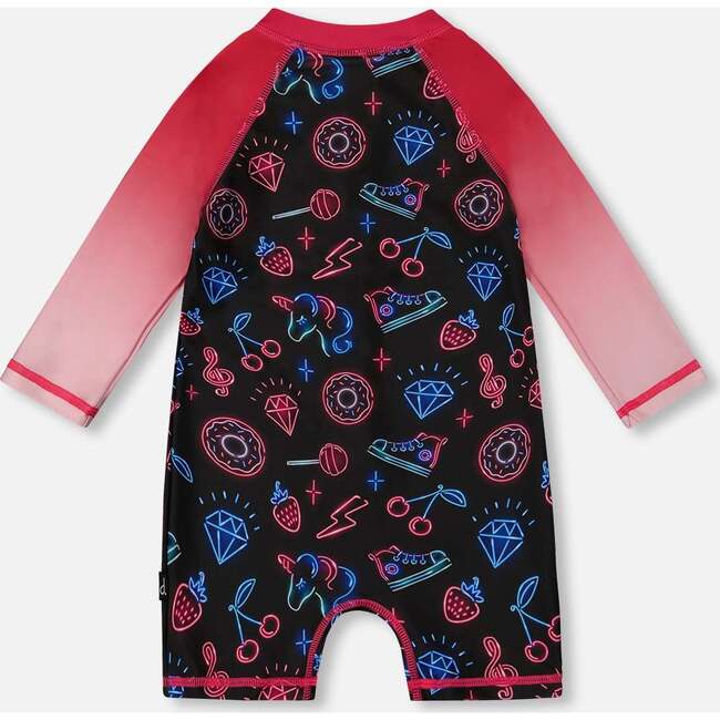 Long Sleeve One-Piece Rashguard, Black And Blue And Pink Items - One Pieces - 3
