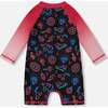 Long Sleeve One-Piece Rashguard, Black And Blue And Pink Items - One Pieces - 3