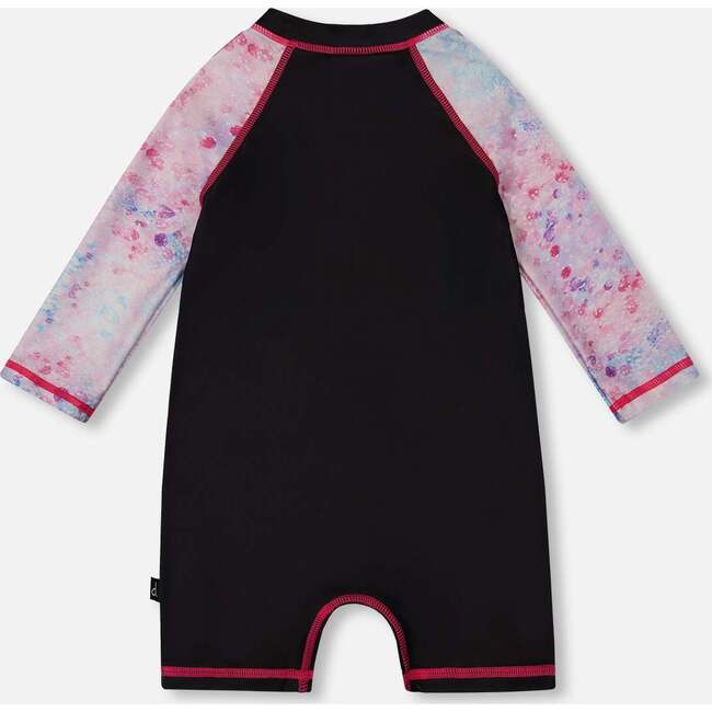 Long Sleeve One-Piece Rashguard, Black And Multicolored Butterflies - One Pieces - 4