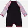 Long Sleeve One-Piece Rashguard, Black And Multicolored Butterflies - One Pieces - 4