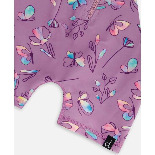Long Sleeve One-Piece Rashguard, Old Mauve And Multicolored Butterflies - One Pieces - 4