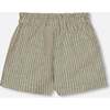 Linen Short With Pockets, Medium Green And Cream Striped - Shorts - 3