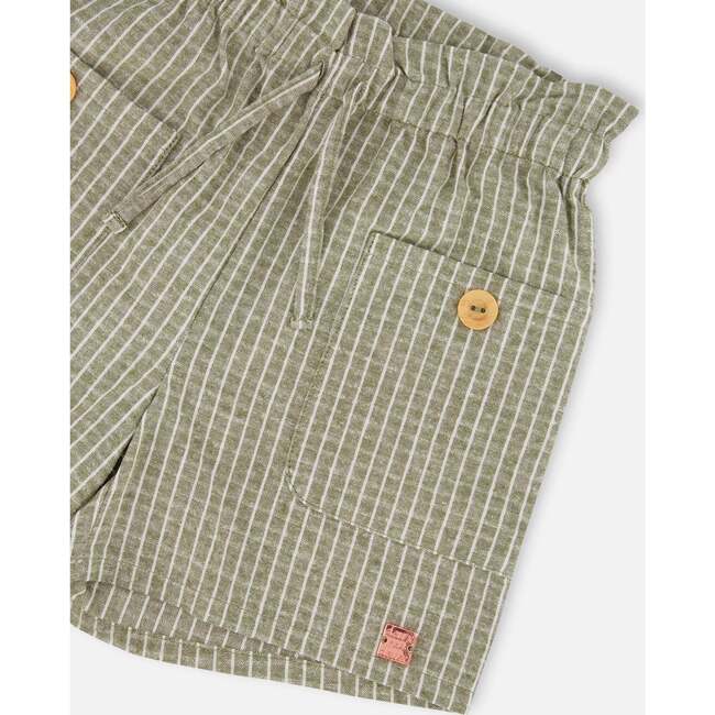 Linen Short With Pockets, Medium Green And Cream Striped - Shorts - 4