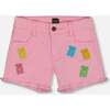 Jean Short With Embroidery, Pink And Multicolored Gummies - Shorts - 1 - thumbnail