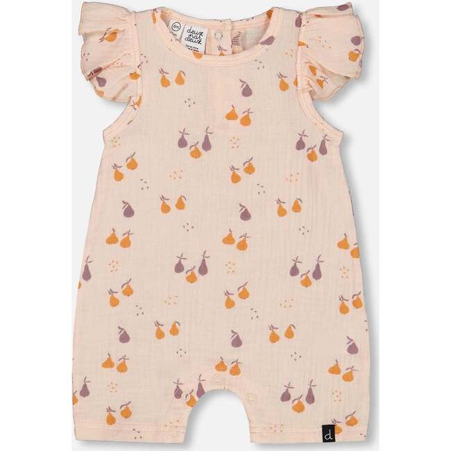 Muslin One Piece Romper, Peach With Pears Print