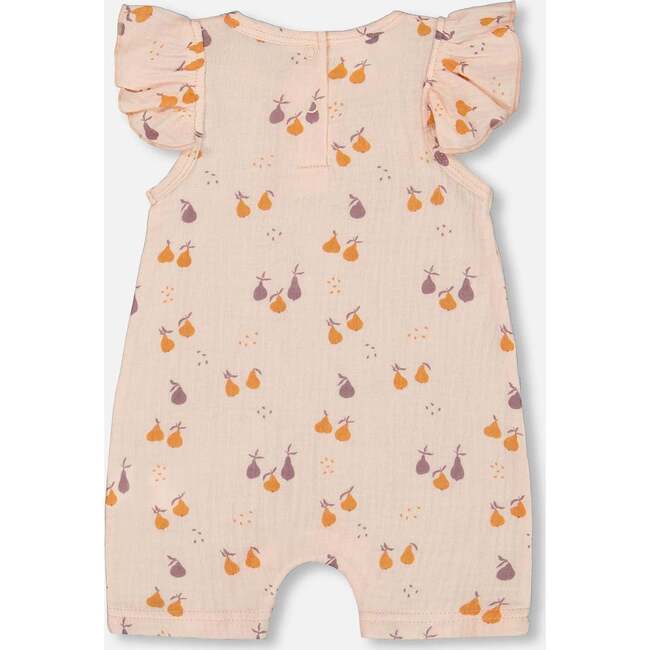 Muslin One Piece Romper, Peach With Pears Print - Rompers - 2