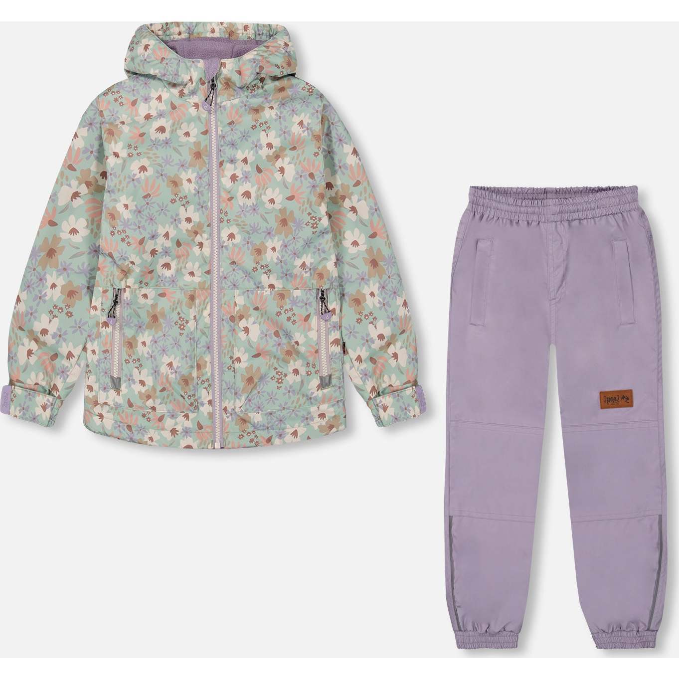 Jacket Two-Piece Mid-Season Outerwear Set, Small White Flowers On Turquoise And Lilac - Raincoats - 1