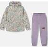 Jacket Two-Piece Mid-Season Outerwear Set, Small White Flowers On Turquoise And Lilac - Raincoats - 1 - thumbnail