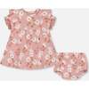 Muslin Dress And Bloomer Set, Pink And White Flowers - Dresses - 1 - thumbnail