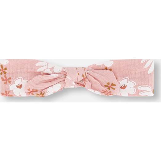 Muslin Headband, Pink And White Flowers