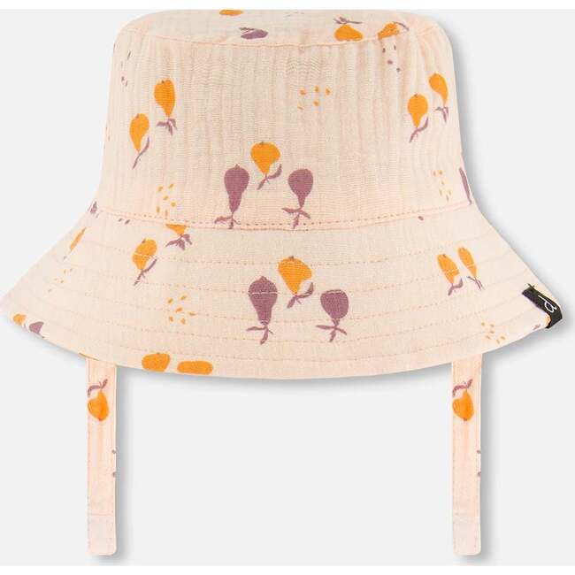 Muslin Bucket Hat, Peach With Pears Print