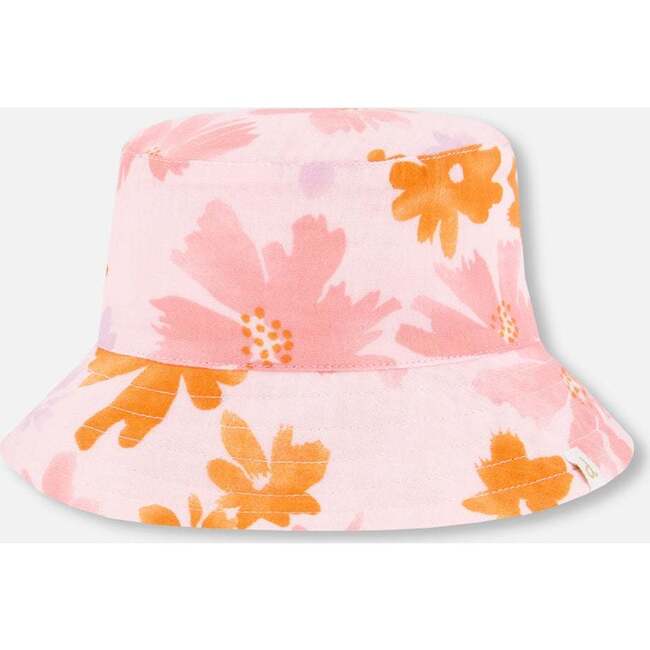 Muslin Bucket Hat, Pink And Coral Flowers