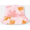 Muslin Bucket Hat, Pink And Coral Flowers - Hats - 1 - thumbnail