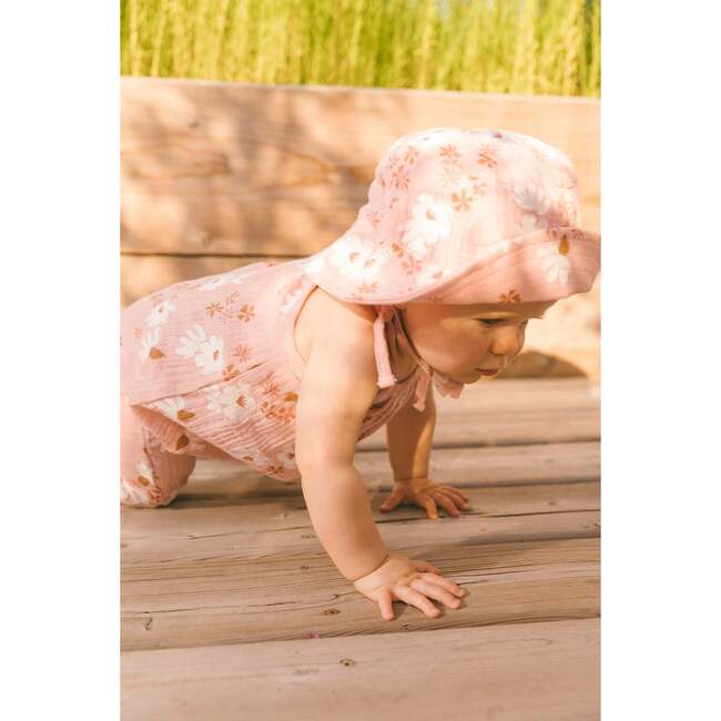 Muslin Bucket Hat, Pink And White Flowers - Hats - 2