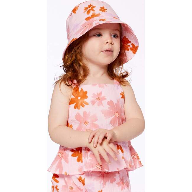 Muslin Bucket Hat, Pink And Coral Flowers - Hats - 2