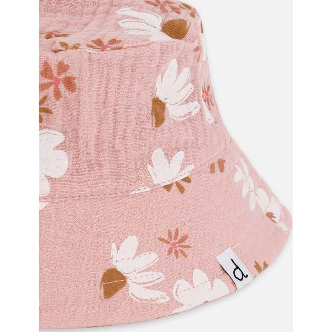 Muslin Bucket Hat, Pink And White Flowers - Hats - 4