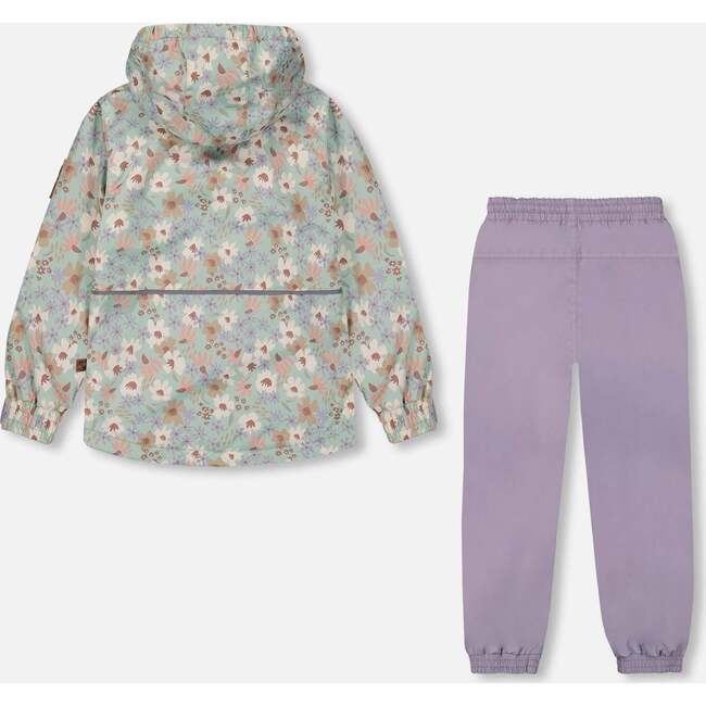 Jacket Two-Piece Mid-Season Outerwear Set, Small White Flowers On Turquoise And Lilac - Raincoats - 5