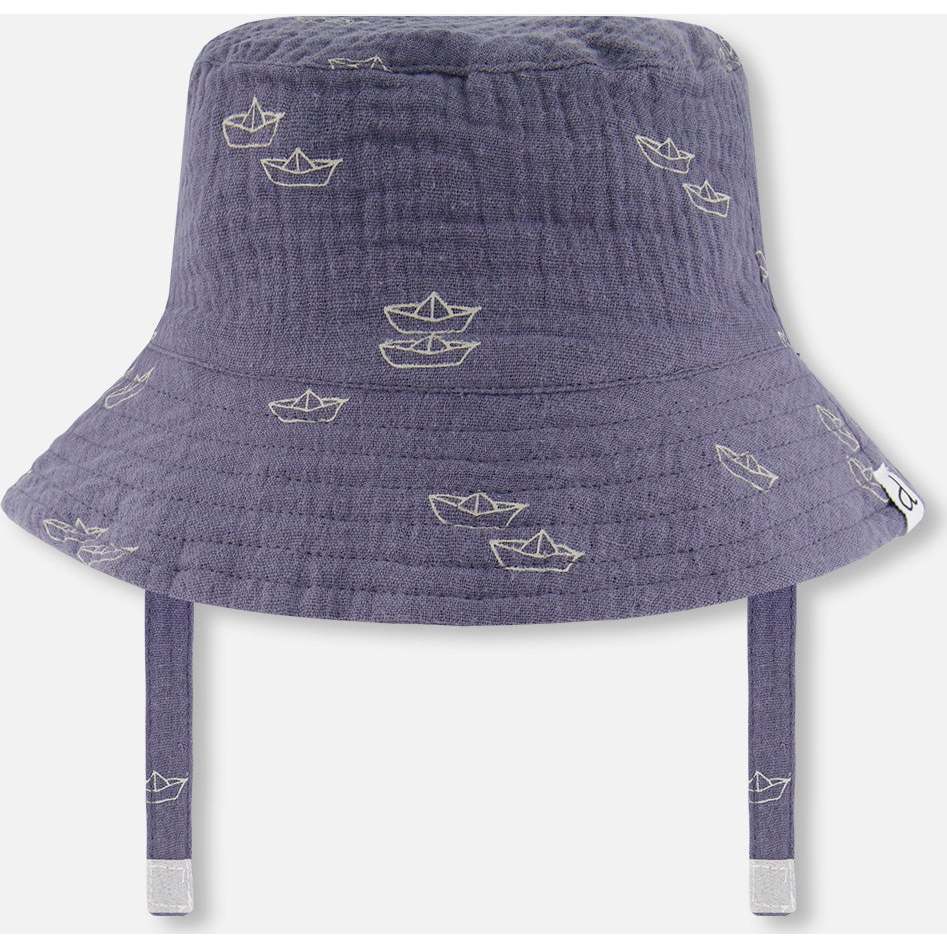 Muslin Bucket Hat, Navy Blue Paper Boat - Hats - 1