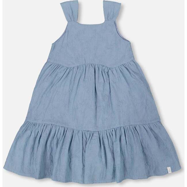 Multi-Tiered Eyelet Dress, Gray Blue